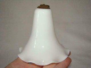 Lovely Antique Blown Milk Glass Oil Lamp Smoke Bell Shade,  Brass Fitting