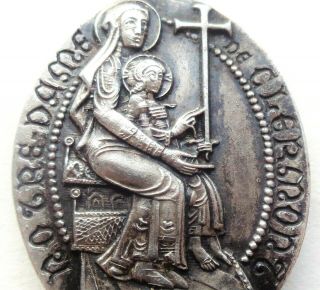 Miraculous Virgin Of Clermont - Rare Antique Art Medal Brooch
