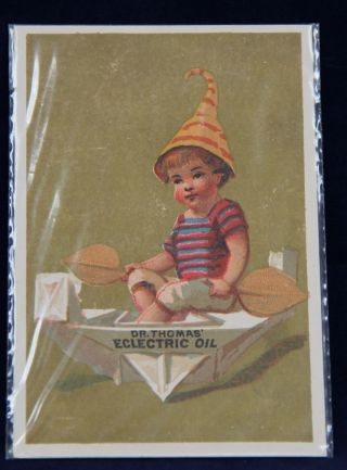 Antique Victorian Trading Card Dr.  Thomas Eclectric Oil Boy In Boat