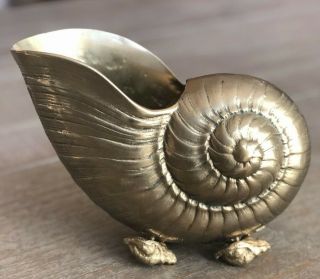 Patina Large Heavy Vintage Brass Nautilus Shell Planter Seashell Snail