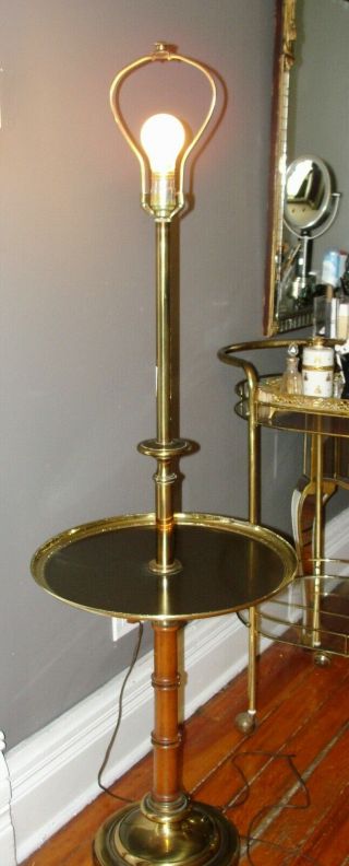 Vintage Stiffel Mcm Chinoiserie Hollywood Regency Bamboo Brass Floor Table Lamp