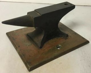 Vintage Or Antique Miniature Cast Iron Anvil On Brass Base Jewelry Making Repair