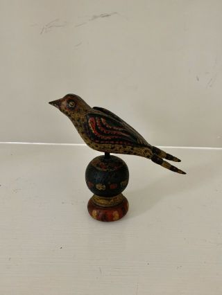 Hand Painted,  Carved Folk Art Wood Bird,  Signed By Mitch Michener