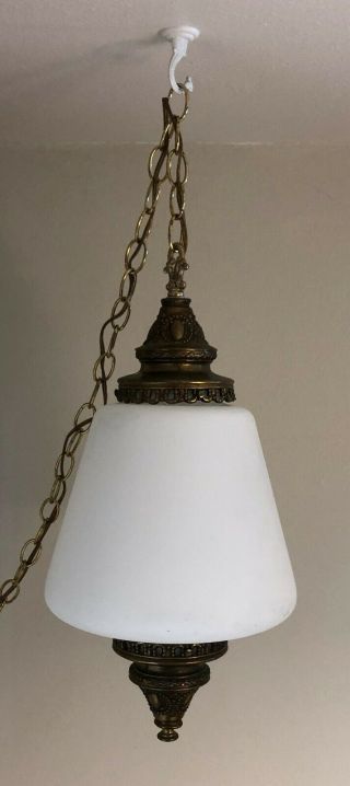 Vintage Hanging Swag Lamp Frosted Glass Globe Mcm