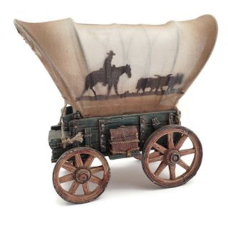 Country Western Decor Covered Chuck Wagon Sculpture Table Lamp Night Light Horse