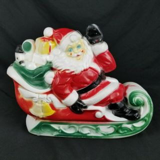 Vintage 1970 Empire Plastic Corp Santa In Sleigh Blow Mold Without Reindeer Red