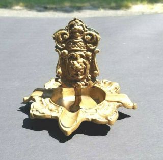 Antique Cigar Ashtray With Match Holder Cherub Detailed Art Noveau Brass Bronze
