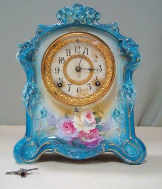 Antique Ansonia Royal Bonn La Jiarpe Procelain Mantle Clock - Parts,  Repairs