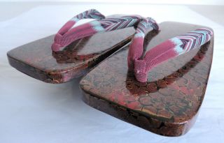 22.  5cm (8.  9 ") Japanese Vtg Wooden Sandals Geta : Tsugaru - Nuri Lacquerware