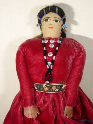 Native American Navajo Girl Doll Figure,  Handmade Signed By Alice Mokie,  9 " Vg