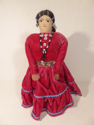 Native American Navajo Girl Doll Figure,  Handmade Signed by Alice Mokie,  9 
