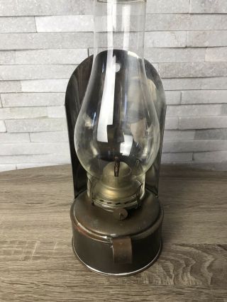 Antique Perko Brass Glass Oil Lamp - Lantern Nautical With Polished Reflector