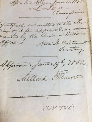 President Millard Fillmore Signed Letter.  1852 Wyandot Indian Ohio Land Walker
