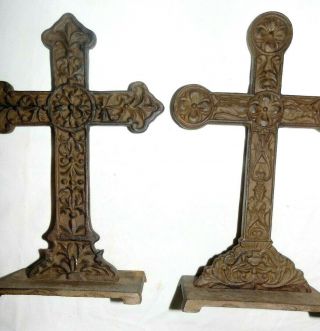 2 Vintage Cast Iron Crosses - Rustic & Very Heavy Medieval / Gothic Looking