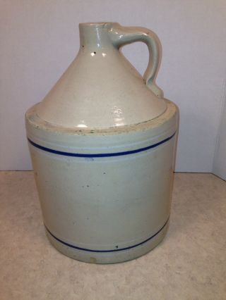 Antique Vtg Stoneware Jug Hand Thrown R.  C.  P Co Akron Handle Glazed Pottery Crock