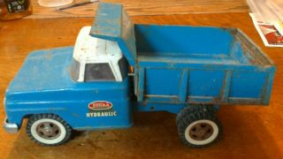 Vintage Tonka Blue And White Hydraulic Dump Truck Pressed Steel