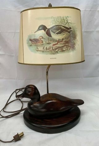 Vtg Wood Duck Decoy Table Lamp Mallard Duck Lamp Shade Rustic Waterfowl Decor