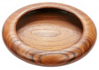 Vintage Turned Carved Teak Wood Low Bowl By Bill Haskell 1994 Treen Wooden Fruit