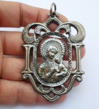Greece Virgin Mary Jesus Vintage Greek Orthodox Metal Pendant Charm