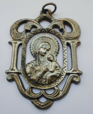 Greece Virgin MARY JESUS Vintage Greek Orthodox Metal Pendant Charm 2