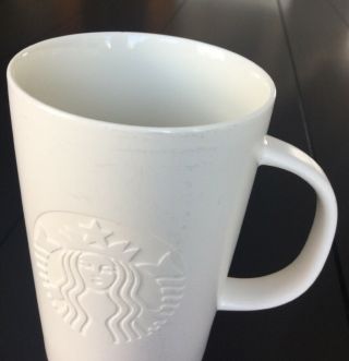 Starbucks Ceramic 12 Oz Coffee Mug 2014 White On White Embossed Siren Logo Rare 2