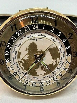 Vintage Linden World Time Zone Travel Alarm Clock In Case