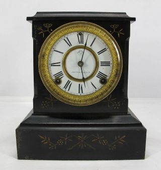 Antique 19th C 1882 Ansonia Steel Case Mantle Clock Shabby Chic Cond Yqz