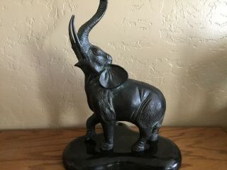 Vintage Bronze Elephant Sculpture Maitland Smith Marble Lamp Base