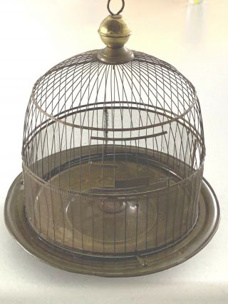 Antique Hendryx Brass Bird Cage Birdcage Pedestal Rustic Vintage Metal Dome