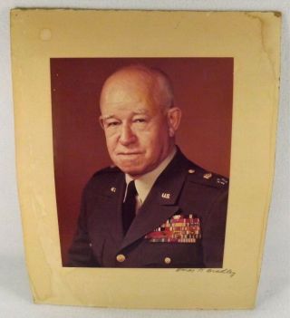 Vintage General Omar N Bradley Signed Color Photo 9 " X 7 " General Of The Army