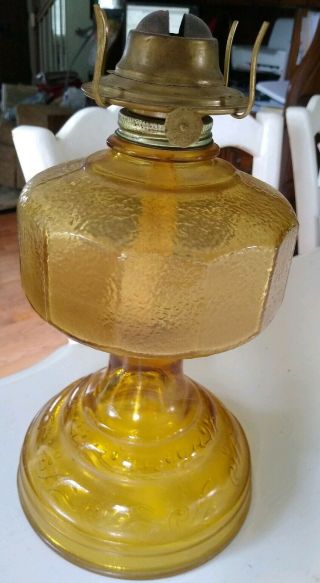 Tall Vintage Amber Depression Glass Kerosene Oil Lamp Base W/ Eagle Brand Brass