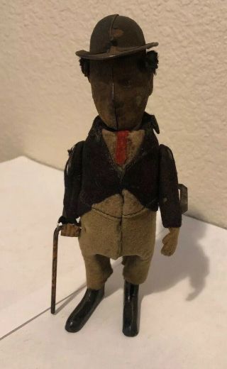 Antique Vintage Charlie Chaplin W/ Cane Schuco Wind Up Tin Toy Germany