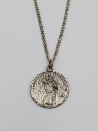 Vintage Sterling Silver Medal Hh Pendant Protect Us St.  Christopher