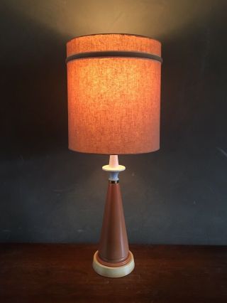 Vtg Mid Century Rembrandt Table Lamp & Shade Atomic Pottery