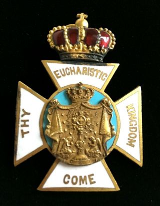 Eucharistic - Thy Kingdom Come - Medal / Pin - Red Enamel Crown