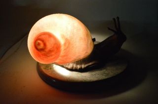 Vintage 1980s Snail Art Glass Accent Lamp Light Marble Bronze