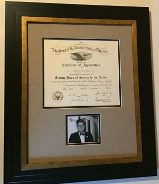 President John F.  Kennedy Signed Document & Photo Framed Certificate Autographed
