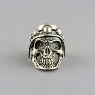 Collect China Old Miao Silver Hand - Carved Ferocious Skull Exorcism Decorate Ring