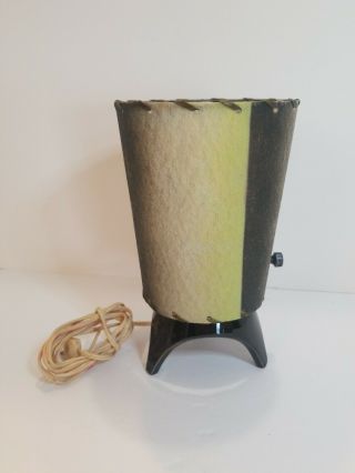 Vintage Atomic Mid Century Boudoir Table Lamp Black Green Fiberglass Shade 8 1/2