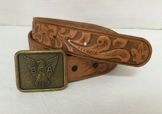 Vintage Bsa Fleur De Lis Boy Scouts Emblem Eagle Tooled Leather Belt Size: 38