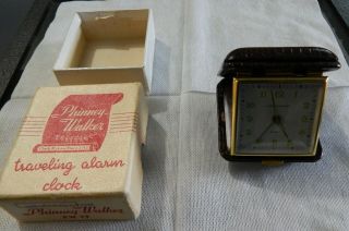 Vintage Phinney - Walker Germany Traveling Alarm Clock Leather W/ Box No.  Pw29
