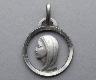 French,  Vintage Religious Catholic Pendant.  Saint Virgin Mary,  Lourdes.  Medal.