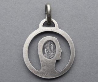 French,  Vintage Religious Catholic Pendant.  Saint Virgin Mary,  Lourdes.  Medal. 2
