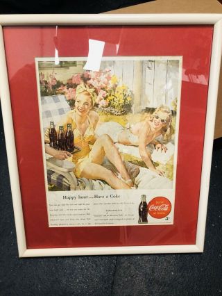 1947 Coca Cola Vintage Print Ad " Happy Hour,  Have A Coke " 10 1/2 " X 14 " Framed