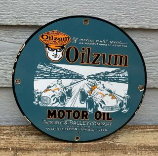 Vintage Oilzum Gasoline Porcelain Pump Plate Service Station Sign 1937 Dated