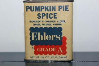 Antique Ehlers Brand Pumpkin Pie Spice Tin All Metal,  Red Slider Top