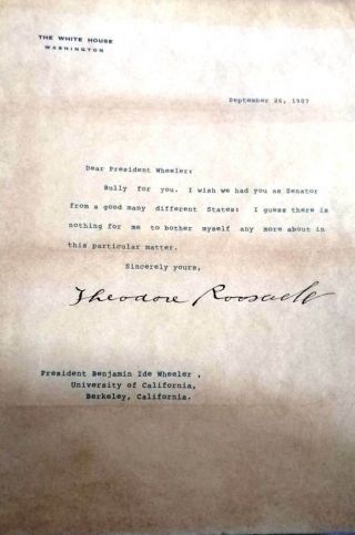 Theodore Roosevelt Autograph Very Rare Signed Document Letter