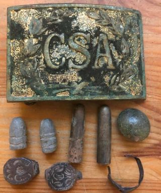 Civil War Square Csa Belt Buckle W/dig Find Rings/bullets/button