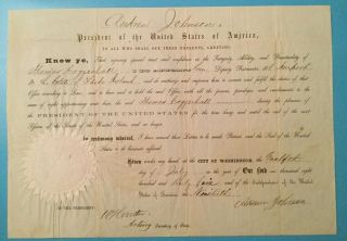 President Andrew Johnson Signed Appointment Document 7/12/1865