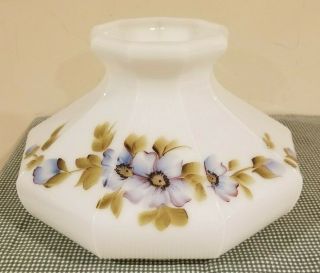 Large Hand Painted Blue Purple Flowers Milk Glass Oil Kero Lamp Shade 10 " Fit